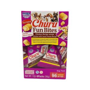 CHURU Fun Bites Perros Variedad Pollo (8x12 gr) - Snack Cremoso Húmedo Doble Textura para Perros (Pollo y Pollo con Boniato)