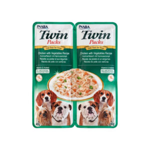 INABA Twin Packs (2x40 gr) - Complemento Húmedo para Perros Sin Cereales Sin Conservantes con Vitamina E (Pollo con Verduras / Pollo con Verduras y Ternera)