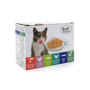 BUBIMEX Bubi Nature Multipack (6x70 gr) - Alimento Complementario Natural para Gatos Adultos (Combinaciones de Atún, Pollo, Caballa y Gambas)