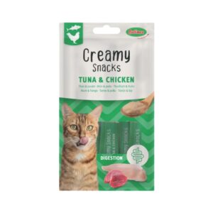 BUBIMEX Creamy Snacks Digestion (Atún y Pollo) (4x15 gr) - Snack Cremoso Complementario para Gatos Adultos con Raíz de Achicoria y Taurina