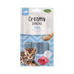 BUBIMEX Creamy Snacks Junior Atún y Salmón (4x15 gr) - Snack Cremoso para Gatitos con Taurina