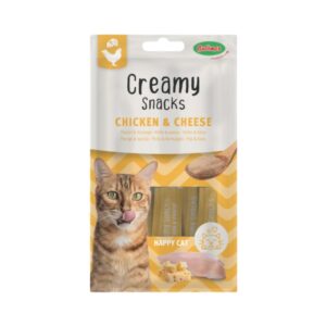 BUBIMEX Creamy Snacks Pollo y Queso (4x15 gr) - Snack Cremoso Complementario para Gatos Adultos con Taurina (Happy Cat)