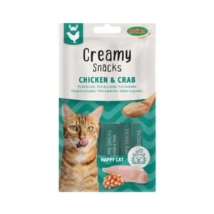 BUBIMEX Creamy Snacks Pollo y Cangrejo (4x15 gr) - Snack Cremoso Complementario para Gatos Adultos con Taurina (Happy Cat)