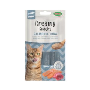 BUBIMEX Creamy Snacks Salmón y Atún (4x15 gr) - Snack Cremoso Complementario para Gatos Adultos con Taurina (Happy Cat)
