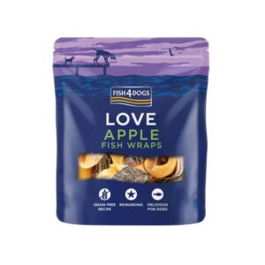 FISH4DOGS Love Fish Wraps Apple (90 gr) - Snacks en Rollitos de Pescado con Manzana Sin Cereales para Perros
