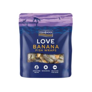FISH4DOGS Love Fish Wraps Banana (100 gr) - Snacks en Rollitos de Pescado con Plátano Sin Cereales para Perros