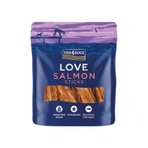 FISH4DOGS Love Sticks Salmon (85 gr) - Snacks en Palitos de Salmón Naturales Sin Cereales para Perros