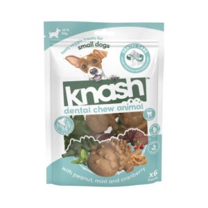 KNASH Dental Chew Animal Small (6 uds) - Snack Dental Vegetal para Perros Pequeños (Hasta 10 kg) con Cacahuete, Menta y Arándano