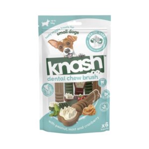 KNASH Dental Chew Brush Small (6 uds) - Snack Dental Vegetal para Perros Pequeños (Hasta 10 kg) con Cacahuete, Menta y Arándano