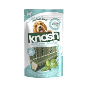 KNASH Dental Paste Chew Stick Medium (4 uds) - Snack Dental con Pasta Funcional para Perros Medianos (10-25 kg) con Menta, Perejil y Algas