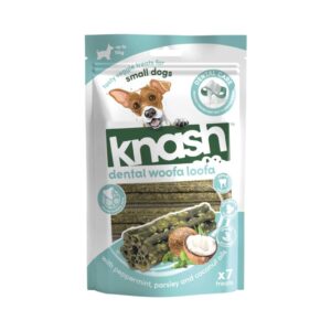 KNASH Dental Woofa Loofa Small (7 uds) - Snack Vegetal Dental para Perros Pequeños (Hasta 10 kg) con Menta, Perejil y Coco
