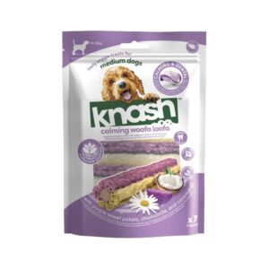 KNASH Calming Woofa Loofa Medium (7 uds) - Snack Vegetal Calmante y Dental para Perros Adultos Medianos (10-25 kg) con Boniato, Manzanilla y Coco