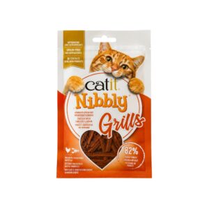 CATIT Nibbly Grills (30 gr) - Snacks para Gatos 82% Pollo, Sin Cereales