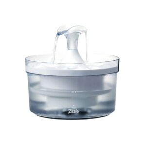 ZEUS Fresh & Clear (1,5 L) - Fuente Bebedero Cascada con Pico para Chorro de Agua Arqueado para Perros Pequeños y Medianos | 3 Opciones de Bebida, Filtro de Triple Acción y Bomba Silenciosa