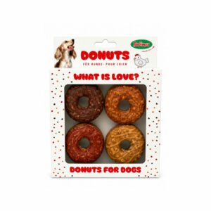 BUBIMEX Donuts (4x45 gr) - Snacks Masticables de Pollo con Coco, Fresa, Zanahoria y Arándanos para Perros
