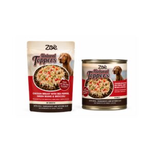 ZOË Natural Toppers - Alimento Húmedo Complementario para Perros de Trozos en Caldo (Pechuga de Pollo con Pimiento Rojo, Judías Verdes y Brócoli)