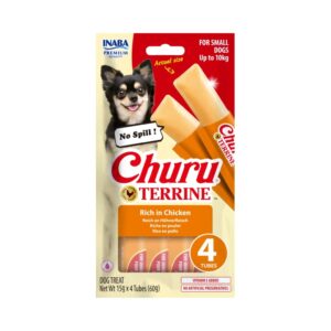 CHURU Terrine (4x15 gr) - Snacks para Perros Pequeños Hasta 10 kg (Pollo o Salmón)