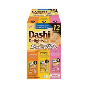 DASHI DELIGHTS Delicate Flakes Pollo (12x40 gr) - Alimento Húmedo Complementario en Tiras finas en Caldo para Gatos (Pollo, Pollo con Queso, Pollo con Salmón)