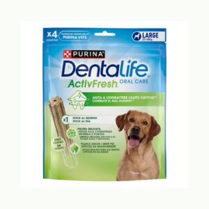 PURINA Dentalife ActivFresh Large (4 Sticks) - Snack Dental con Espirulina y Miel para Perros de Raza Grande (25-40 kg)