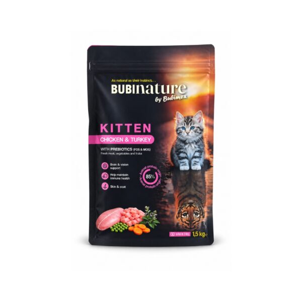 BUBIMEX Bubinature Kitten (1,5 kg) Pollo y Pavo - Alimento Completo en Pienso Seco Sin Cereales para Gatitos