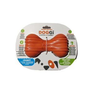 DOGGI Ribbed Bone (16x20,5x5 cm) - Hueso Flotante para Perro de Caucho Resistente, para Lanzar en Tierra, Agua y Piscina, con Estrías para Premios