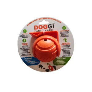 DOGGI Ball N Clip (15,5x15,5x6 cm) - Pelota Flotante para Perro con Soporte de Cinturón, Rellenable con Premios en color Naranja